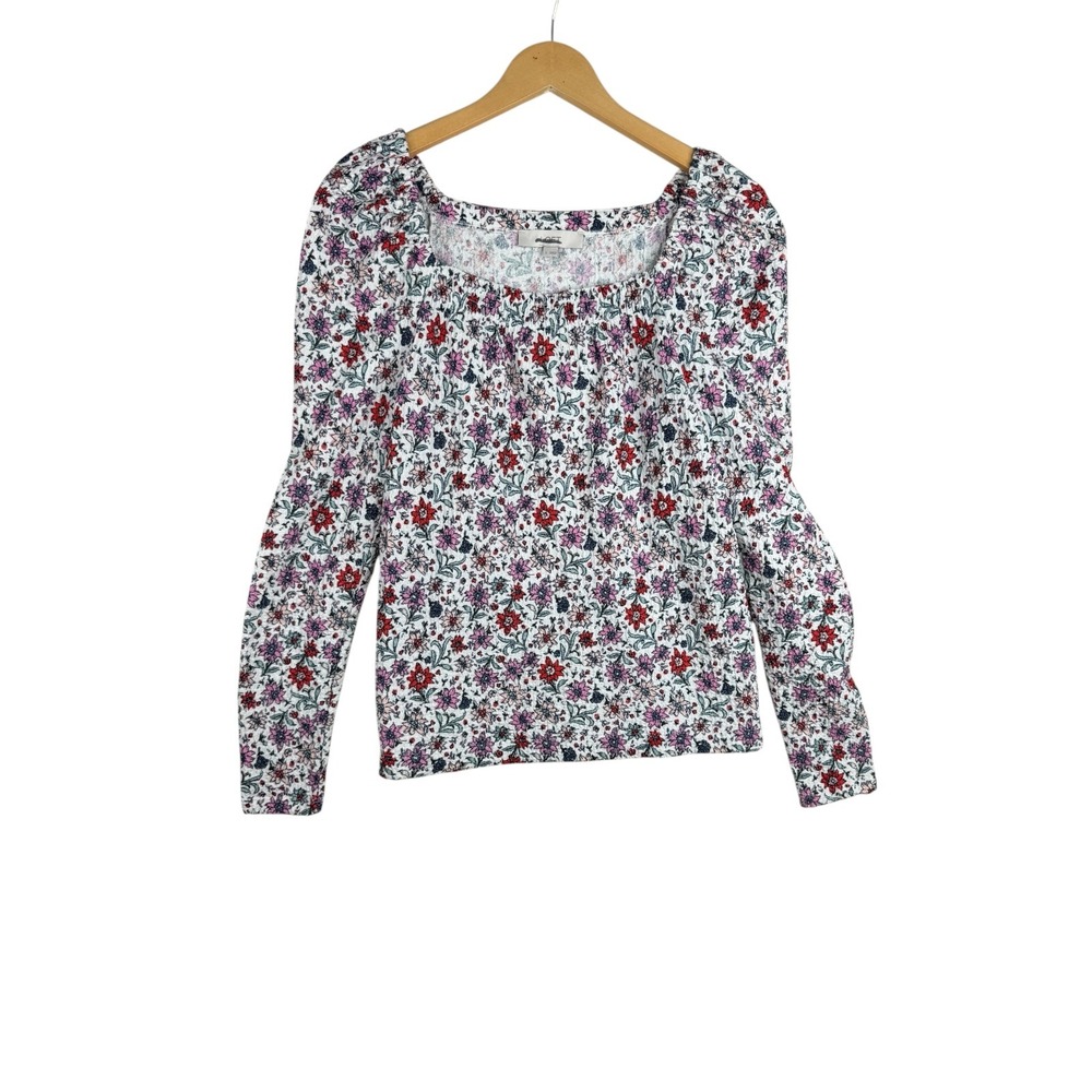 LOFT Bloom‎ Smocked Square Neck Top Long Sleeves Size Small Floral